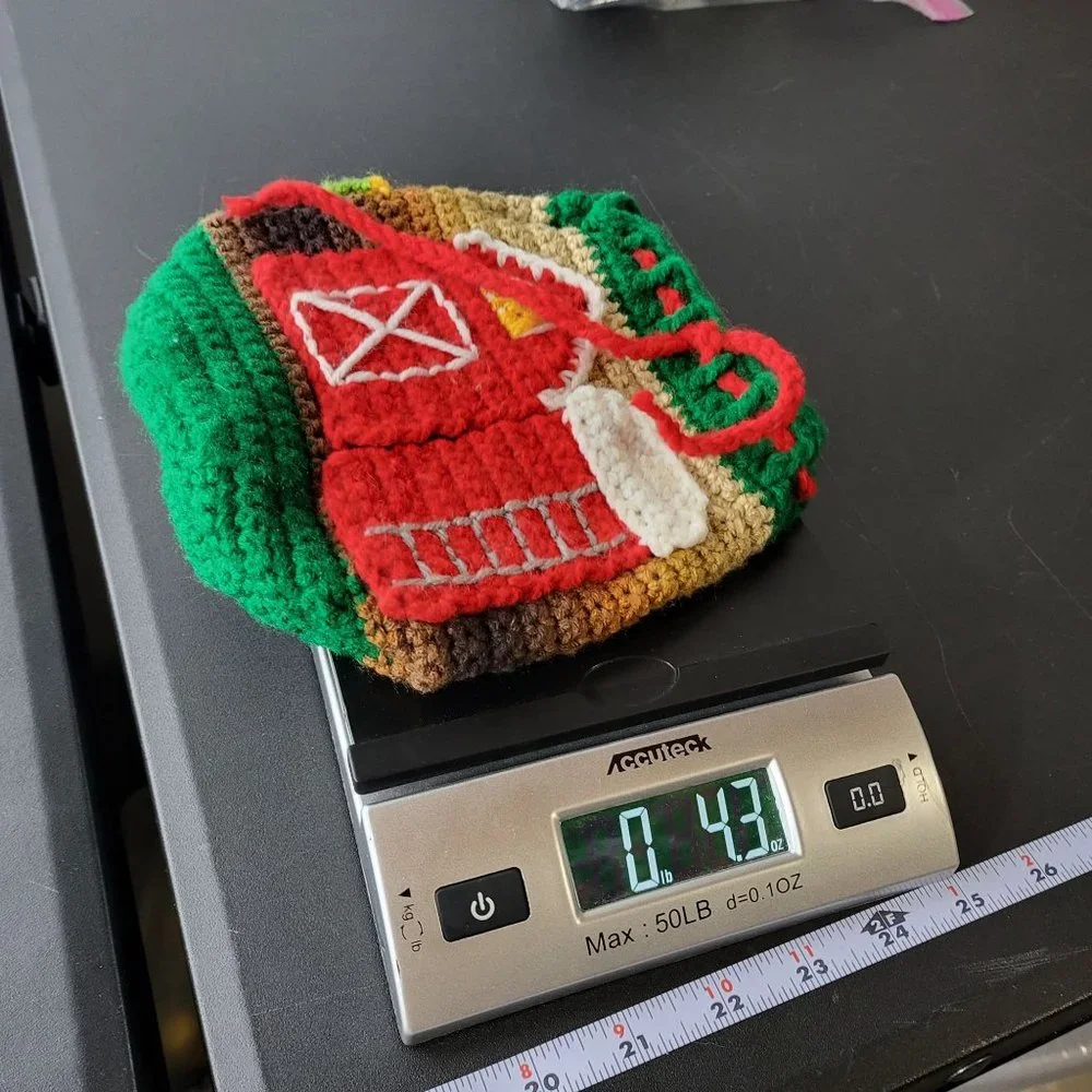 Handmade Crochet Drawstring Pouch Bag Farm Themed Barn and Tractor with‎ Farmer
